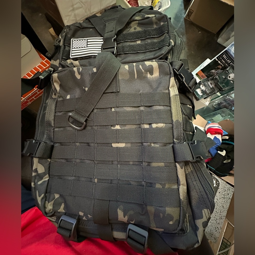 Military Black Camo Tactical Backpack Molle Army Assault Pack - Picture 2 of 4